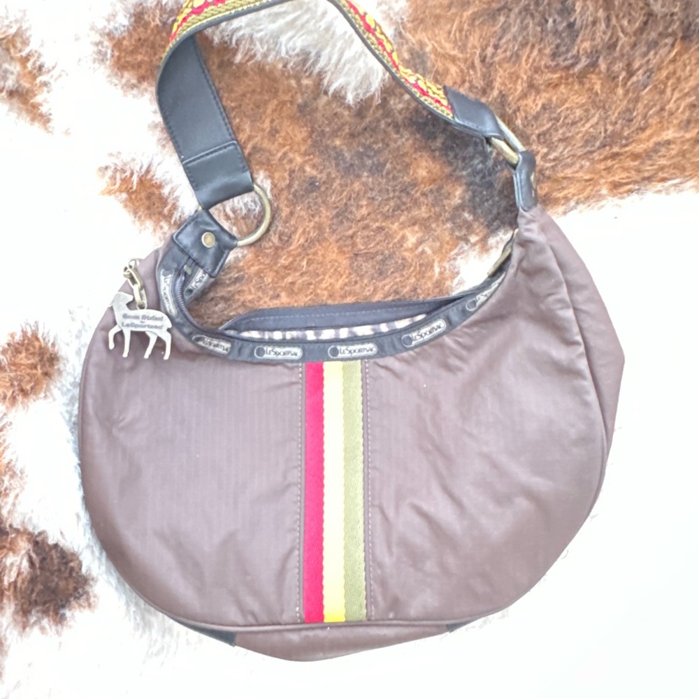 Brown Shoulder Bag with Multicolor Strap